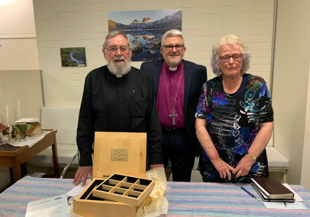 Bruce Mitchell, Bishop Richard Condie and Pru Bonham